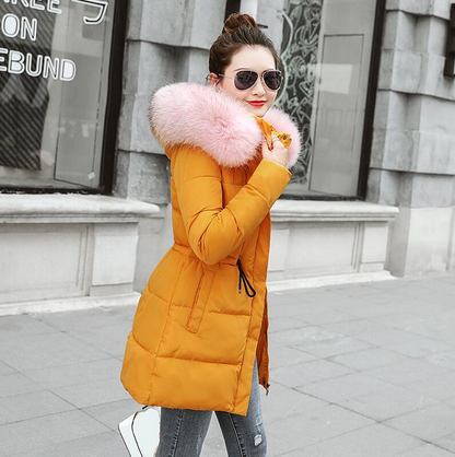 Winter Jacket Women Thick Cotton Padded Lining With Fur Collar