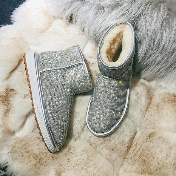 Last Day Promotion-Sheep Fur Rhinestone Full Diamond Waterproof Shoes Boots