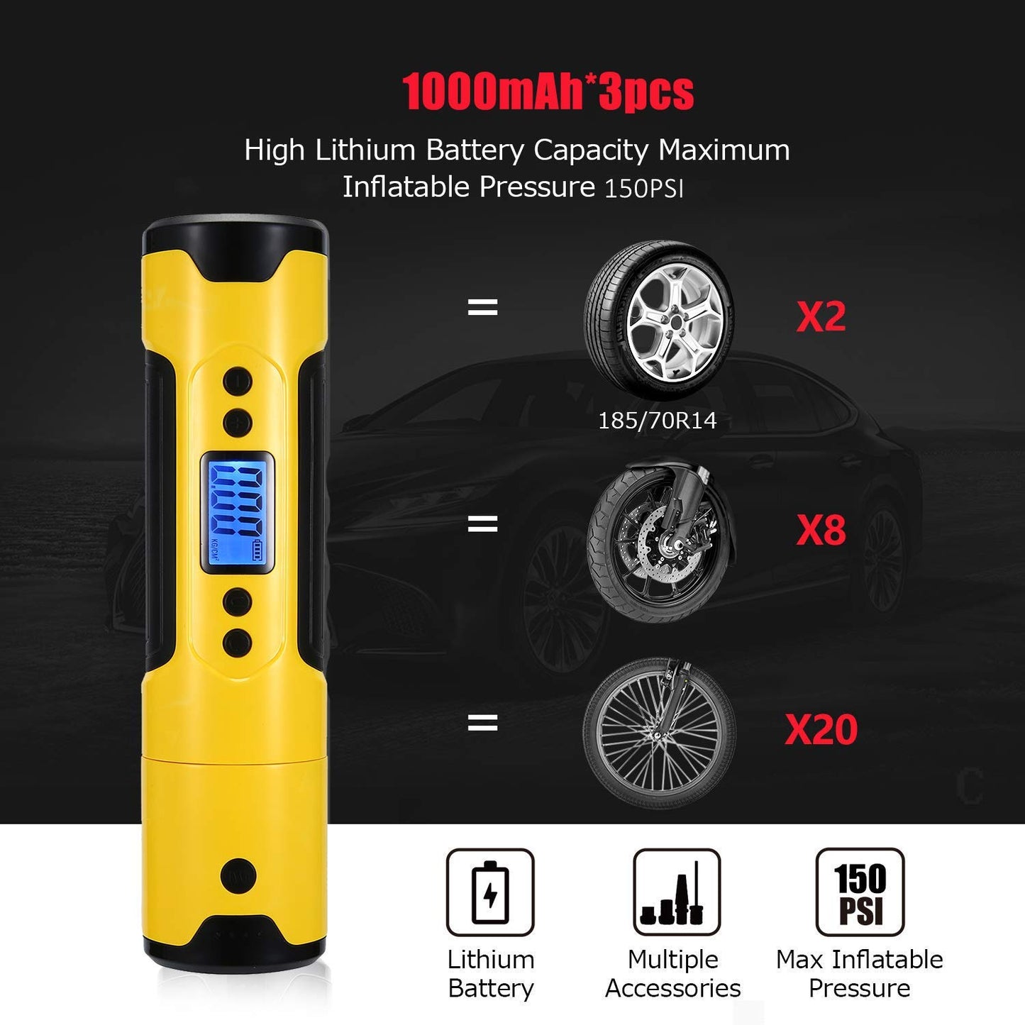 Portable Electric Air Pump With Digital Gauge LCD