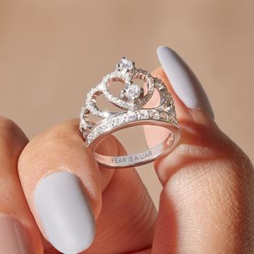 S925 FEAR IS A LIAR CROWN RING