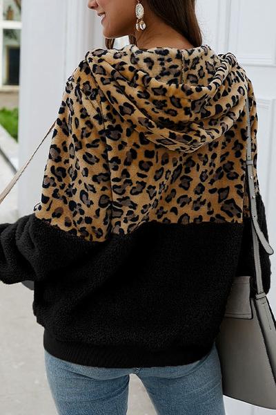 LifeTime-Chic: Leopard Zip-Up Patchwork Hooded Coat (5 Colors)