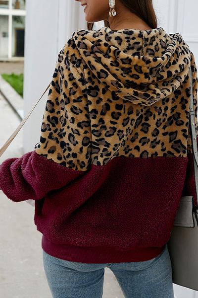 LifeTime-Chic: Leopard Zip-Up Patchwork Hooded Coat (5 Colors)