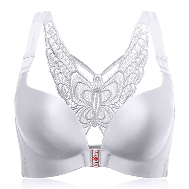 Butterfly Embroidery Front Closure Wireless Bra