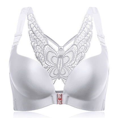 Butterfly Embroidery Front Closure Wireless Bra