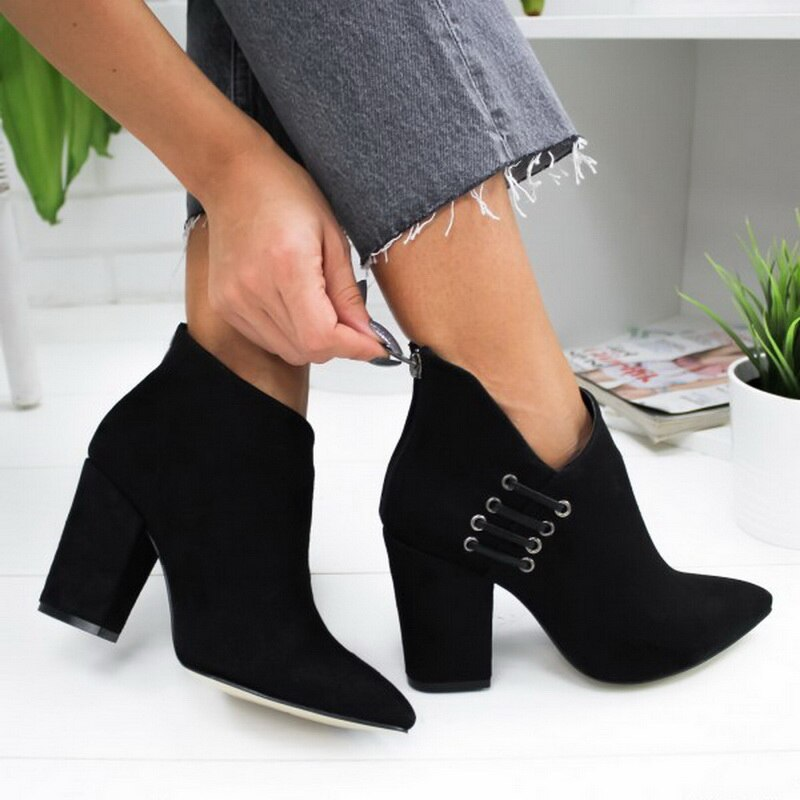 Casual Women High Heels Pumps Warm Ankle Boots