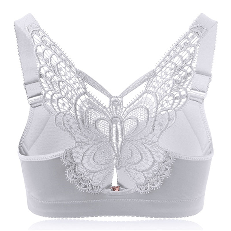 Butterfly Embroidery Front Closure Wireless Bra