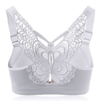 Butterfly Embroidery Front Closure Wireless Bra