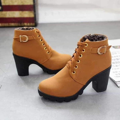 Ankle Boots Women Platform Mid Heels