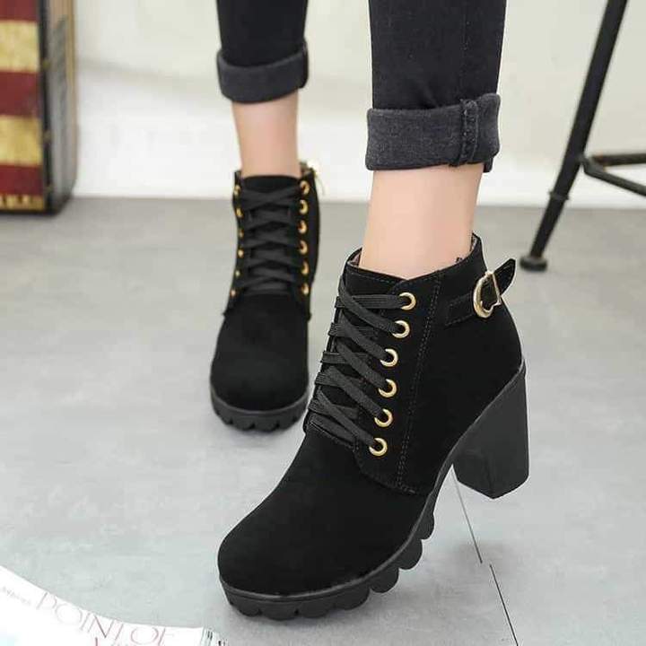 Ankle Boots Women Platform Mid Heels