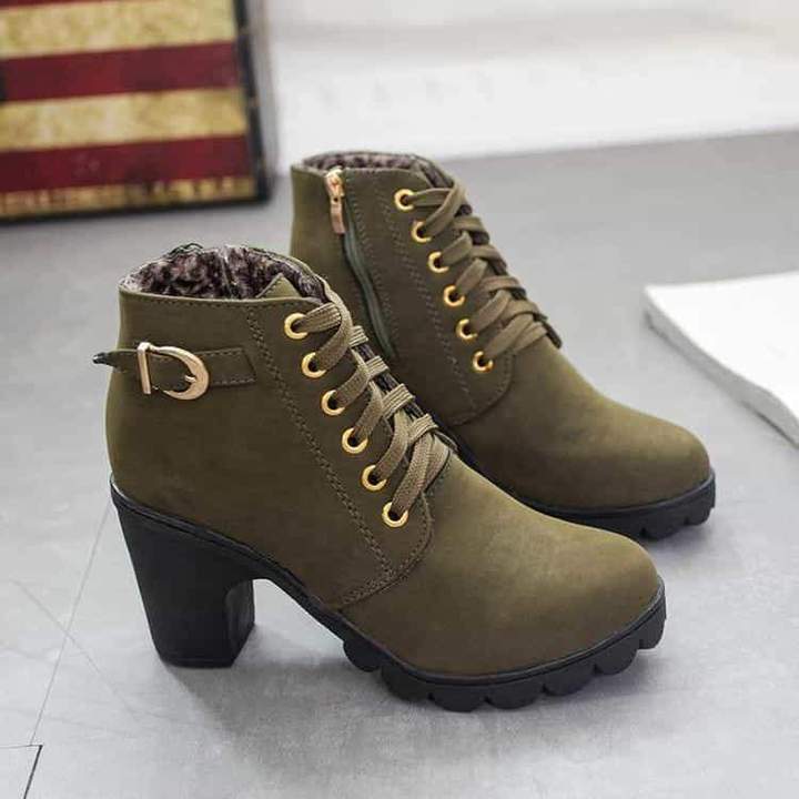 Ankle Boots Women Platform Mid Heels