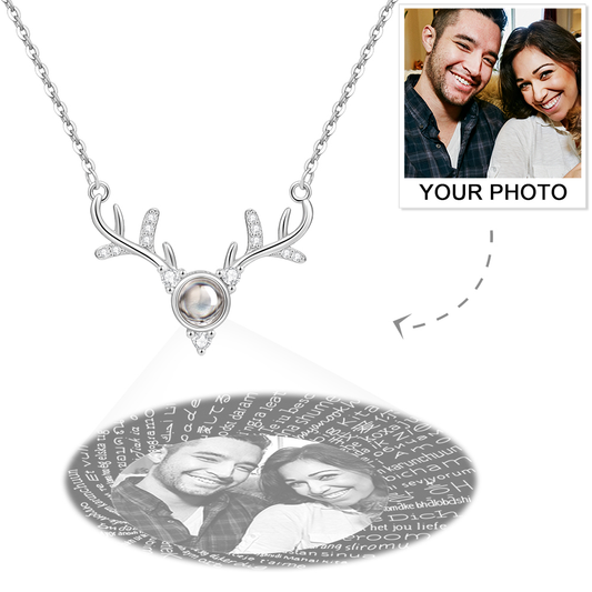 925 Silver Customized Antler Necklace: Projection Of "I LOVE YOU" In 100 Languages