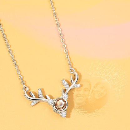 925 Silver Customized Antler Necklace: Projection Of "I LOVE YOU" In 100 Languages