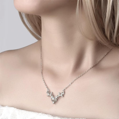 925 Silver Customized Antler Necklace: Projection Of "I LOVE YOU" In 100 Languages