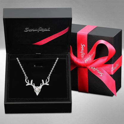 925 Silver Customized Antler Necklace: Projection Of "I LOVE YOU" In 100 Languages