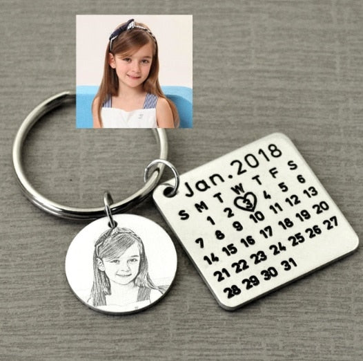 Special Day: Personalized Calendar Keychain Hand Stamped