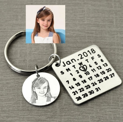 Special Day: Personalized Calendar Keychain Hand Stamped