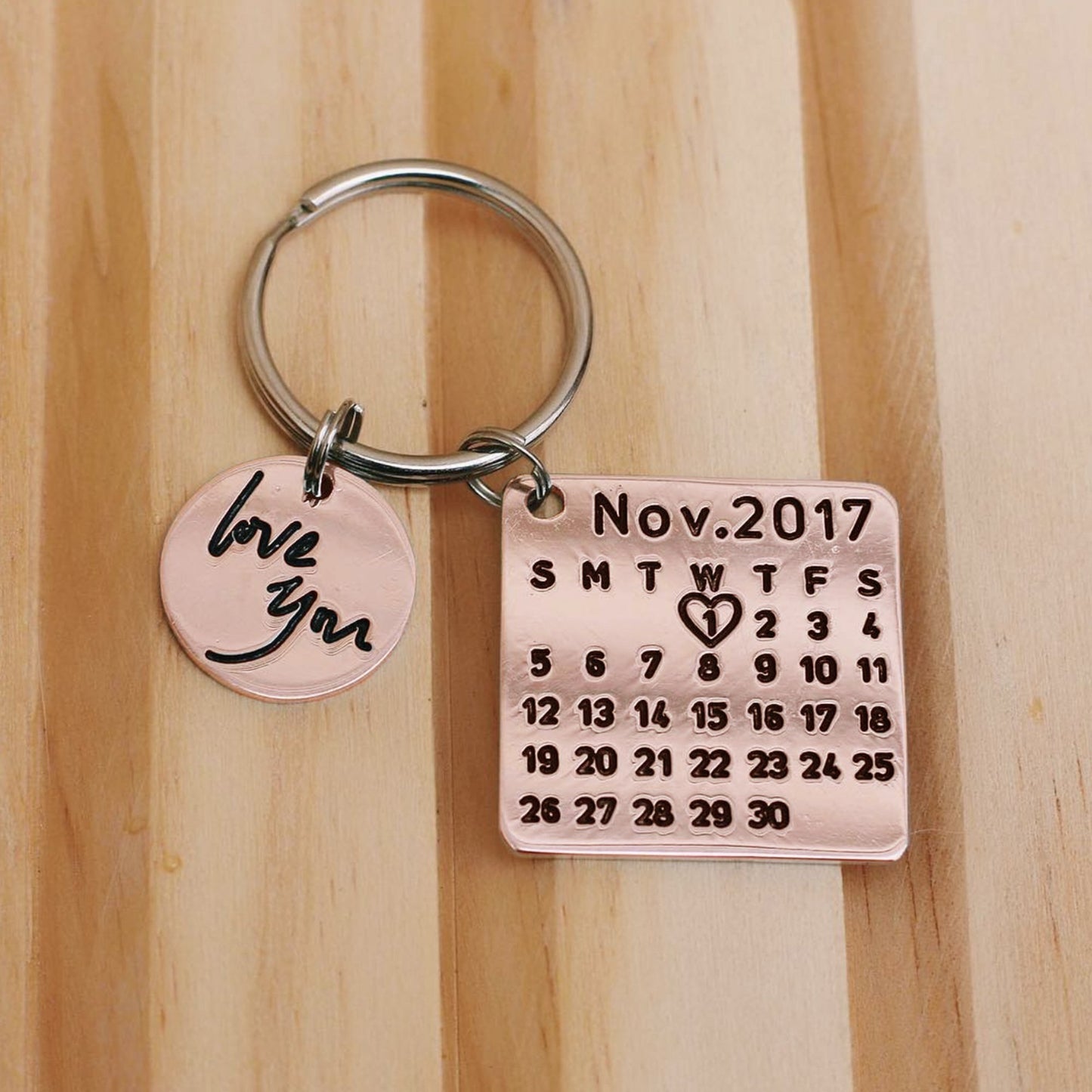 Personalized Calendar Keychain: "WITH YOUR OWN MESSAGE"