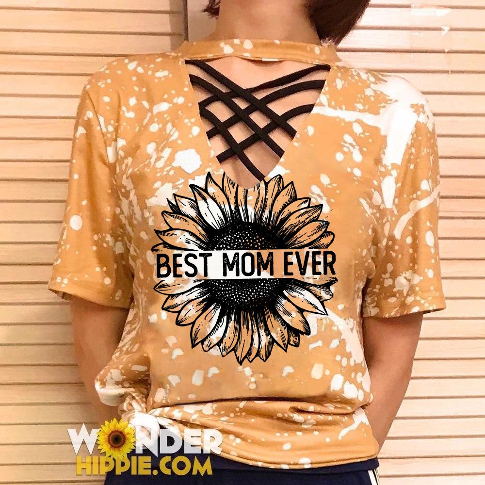 BEST MOM EVER SUNFLOWER SMEARY YELLOW TIE DYE T SHIRT FOR WOMEN