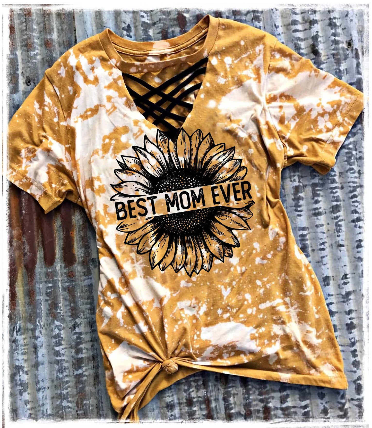 BEST MOM EVER SUNFLOWER SMEARY YELLOW TIE DYE T SHIRT FOR WOMEN