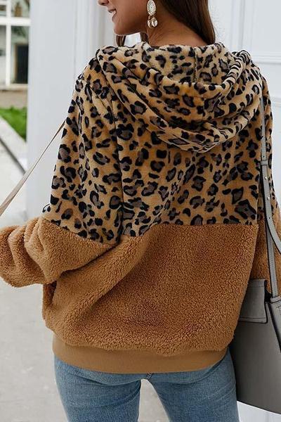 LifeTime-Chic: Leopard Zip-Up Patchwork Hooded Coat (5 Colors)