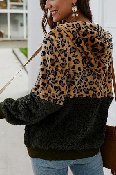 LifeTime-Chic: Leopard Zip-Up Patchwork Hooded Coat (5 Colors)