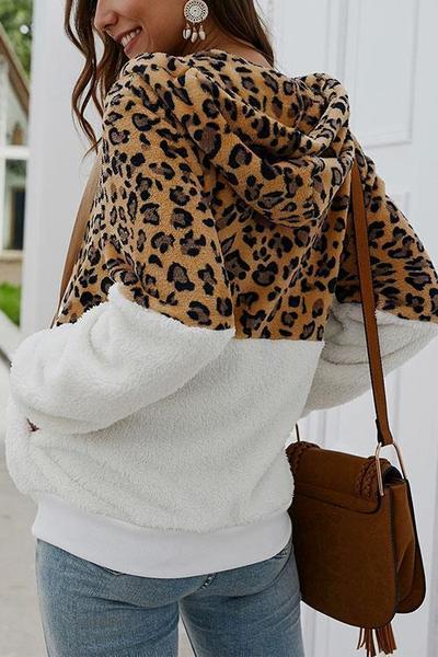 LifeTime-Chic: Leopard Zip-Up Patchwork Hooded Coat (5 Colors)