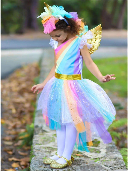 Girls Magical Golden Rainbow Unicorn Costume