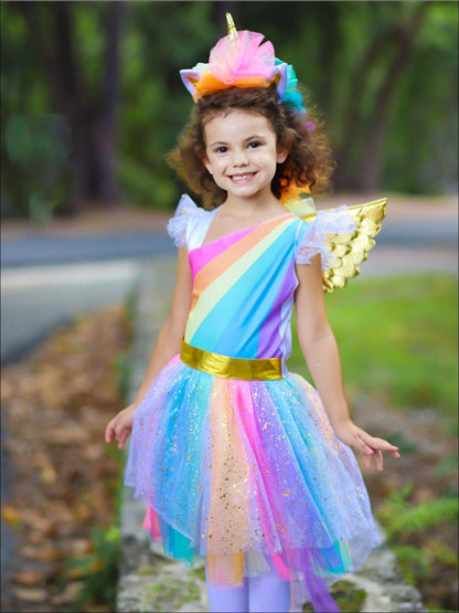 Girls Magical Golden Rainbow Unicorn Costume