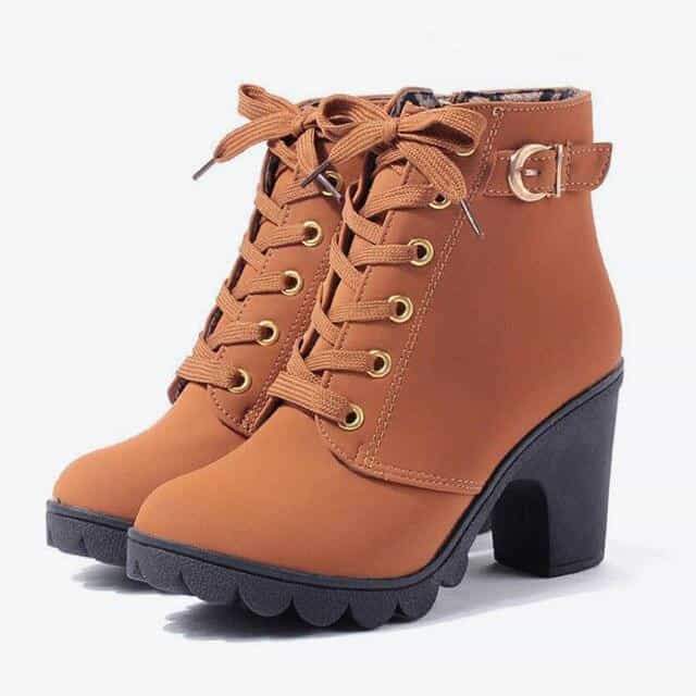 Ankle Boots Women Platform Mid Heels