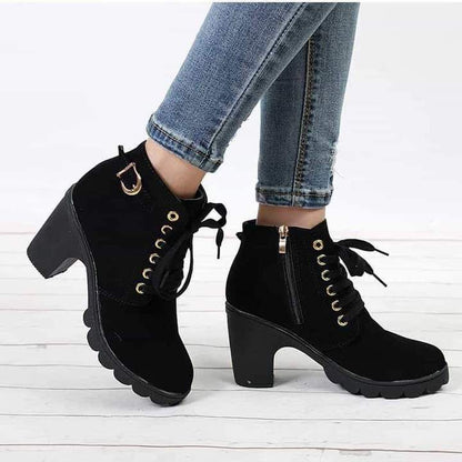 Ankle Boots Women Platform Mid Heels