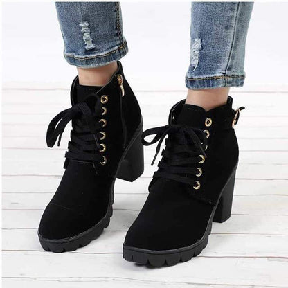Ankle Boots Women Platform Mid Heels
