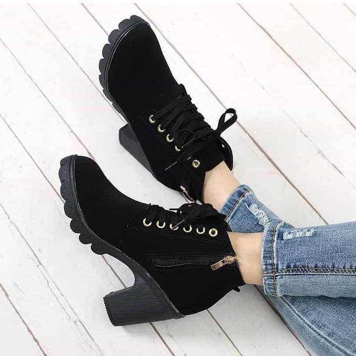 Ankle Boots Women Platform Mid Heels