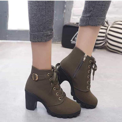 Ankle Boots Women Platform Mid Heels