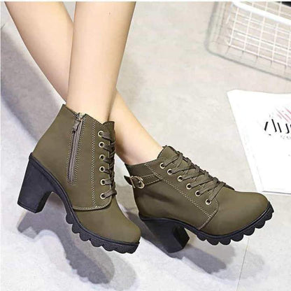 Ankle Boots Women Platform Mid Heels