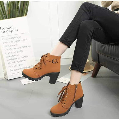 Ankle Boots Women Platform Mid Heels