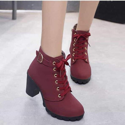 Ankle Boots Women Platform Mid Heels