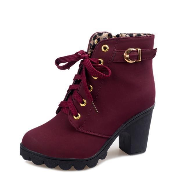 Ankle Boots Women Platform Mid Heels