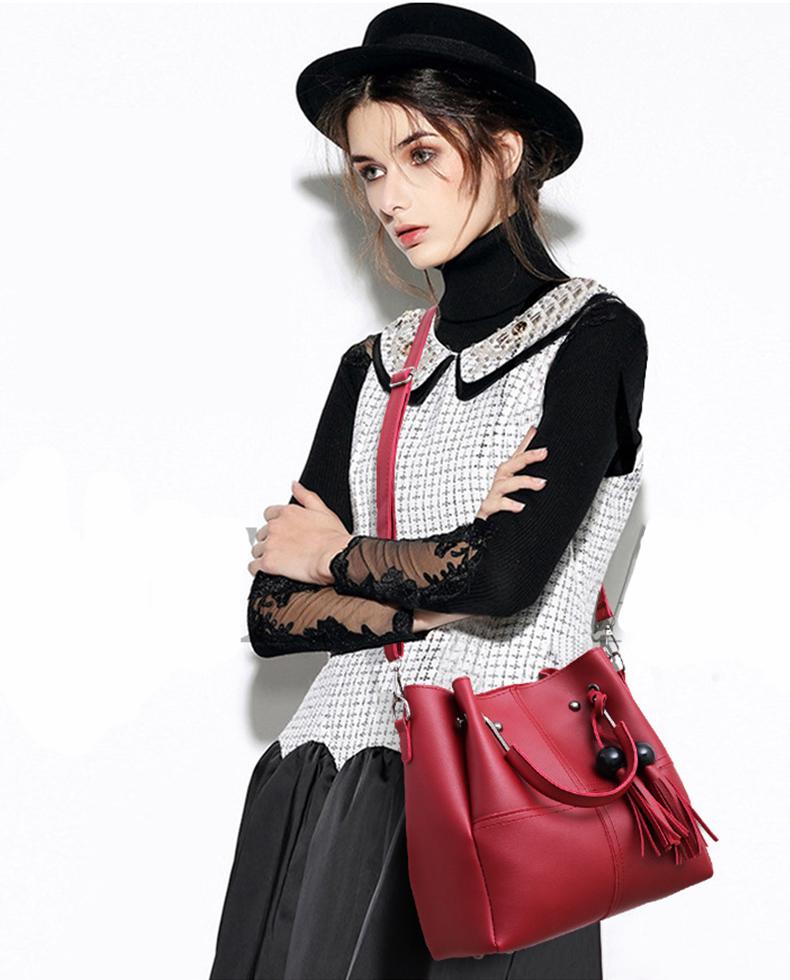 ( 3 Pcs / 1 Set ) Leather Handbag