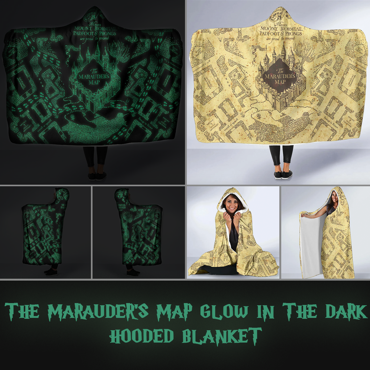 THE MARAUDER'S MAP GLOW IN THE DARK HOODED BLANKET