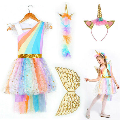 Girls Magical Golden Rainbow Unicorn Costume