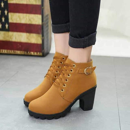 Ankle Boots Women Platform Mid Heels
