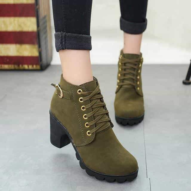 Ankle Boots Women Platform Mid Heels